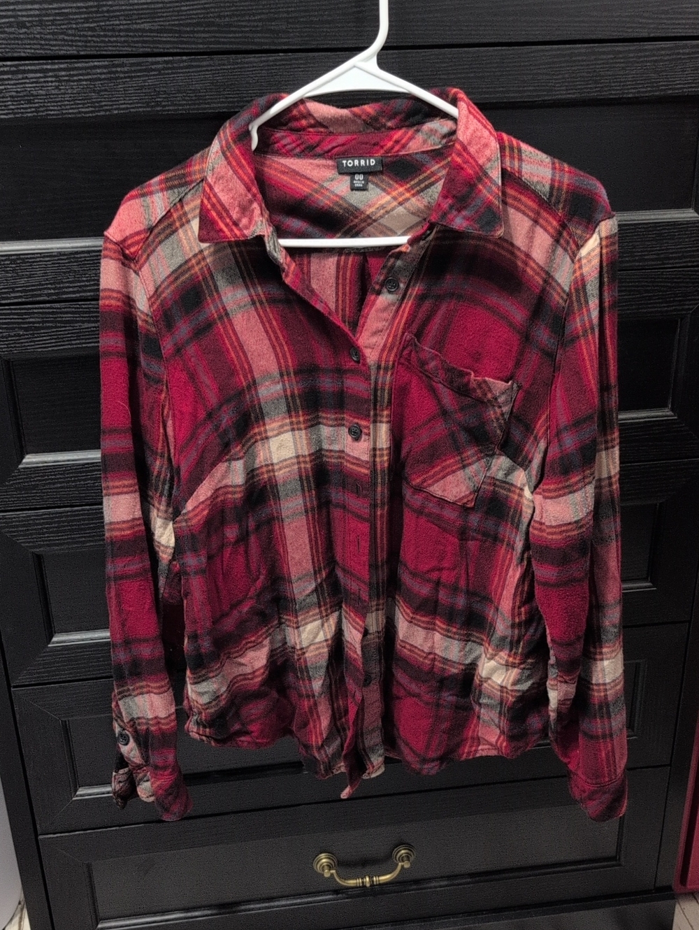 torrid Red and Black Plaid Button-Front Shirt